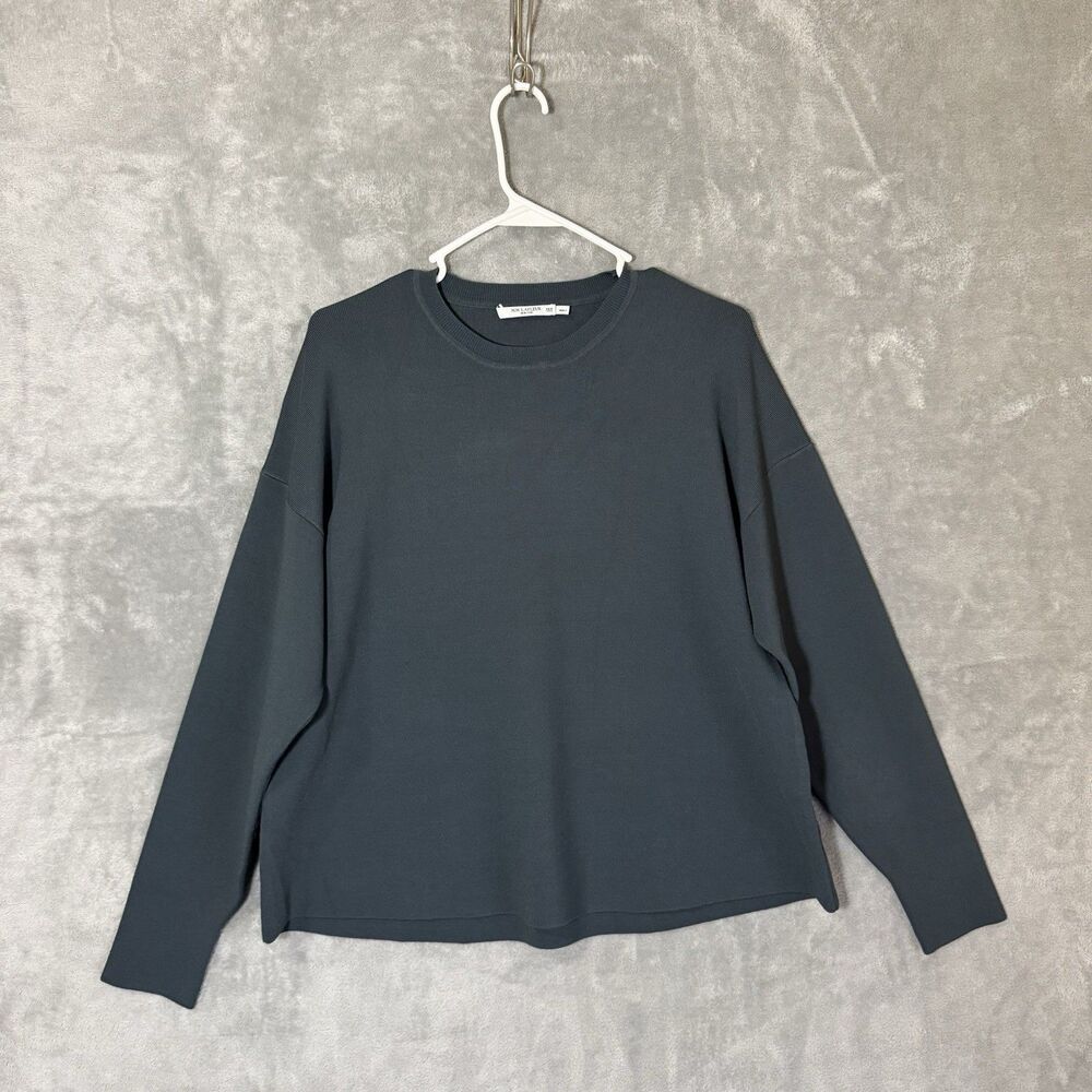 M.M. LaFleur Para XS/S Solid Long Sleeve Crewneck Sweatshirt Green Deep Sea